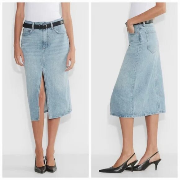 Women's Aritzia Denim Forum 90s Halle Jean Midi Skirt Light Blue Size 26 - Picture 1 of 12